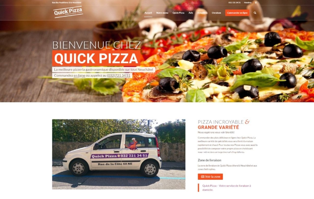 Screenshot Homepage Quick Pizza Neuchâtel.