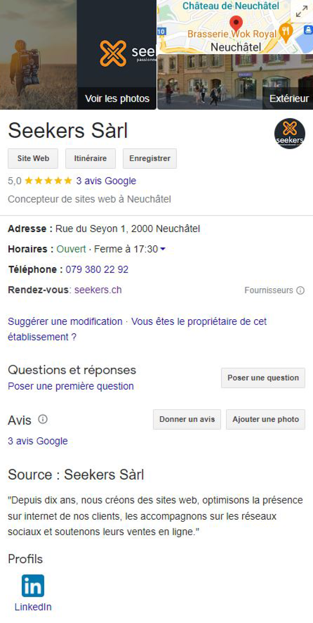 Screenshot Google Business français.
