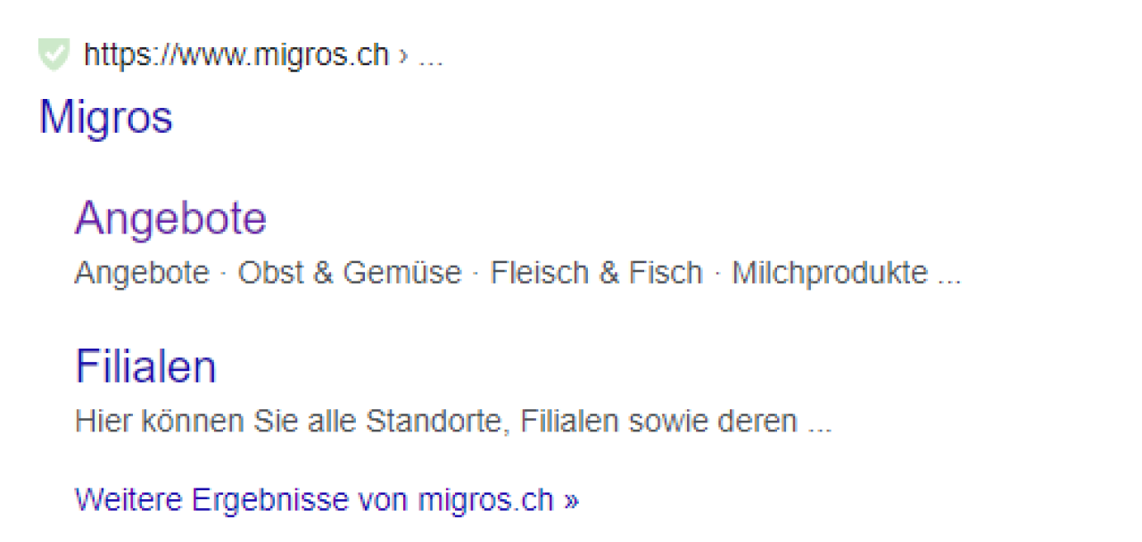Migros Suchfunktion Google.